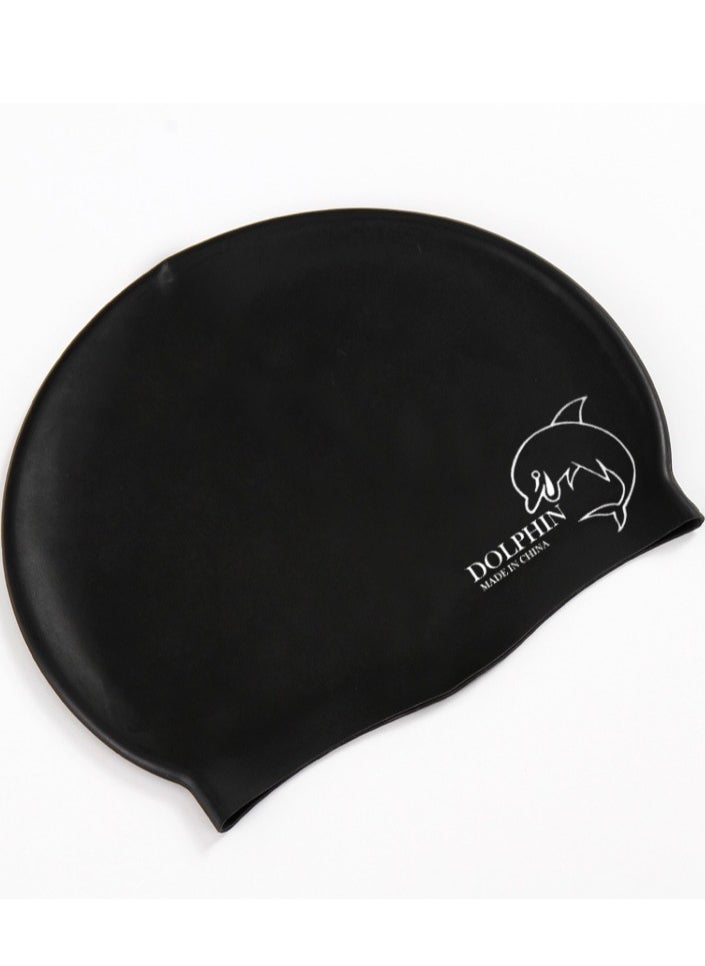 Dolphin Silicone Swimming Cap Waterproof For Kids & Adults - Black  - Image 5