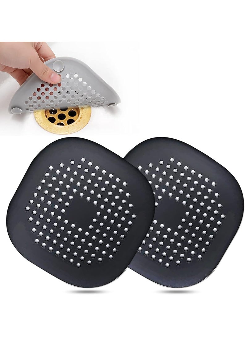 Hair Drain Catcher, Square Shower Drain Cover, Silicone Hair Stopper with Suction Cup, Easy to Install for Bathroom, Bathtub, Kitchen 2 Pack (Black) - Image 1