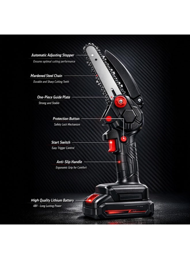 Lacoz Cordless Mini Electric Chainsaw Portable Rechargeable Handheld Wood Cutting Saw with High-Power Battery Guide Plate, Chain & Charger Included - Image 2