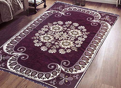 Purav Light Home Decor Cotton Carpets for Living Room 5x7 feet Multi-Use Flower Design Carpet Mats (Coffee Colour)