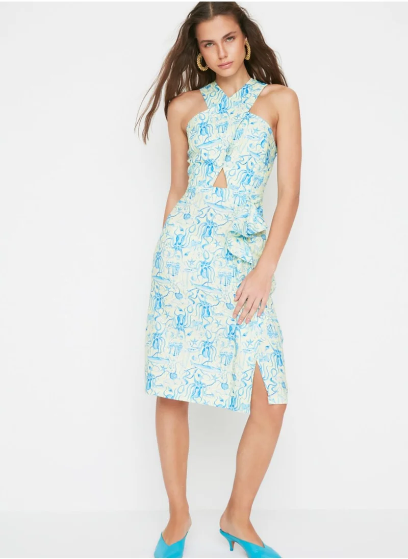 trendyol Halter Neck Printed Cut Out Detail Dress