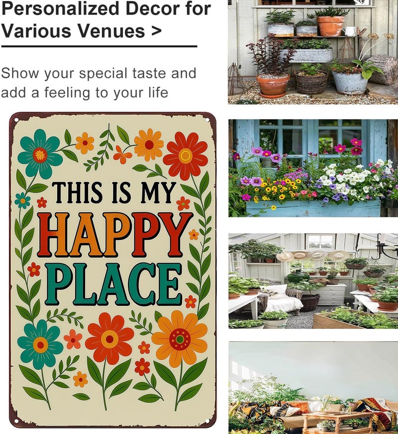 Funnysign Garden Gifts This Is My Happy Place Vintage Tin Sign for Home Garden Patio Yard Decor 8 X 12 Inch(3981) - Image 3