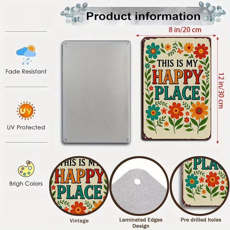 Funnysign Garden Gifts This Is My Happy Place Vintage Tin Sign for Home Garden Patio Yard Decor 8 X 12 Inch(3981) - Image 2