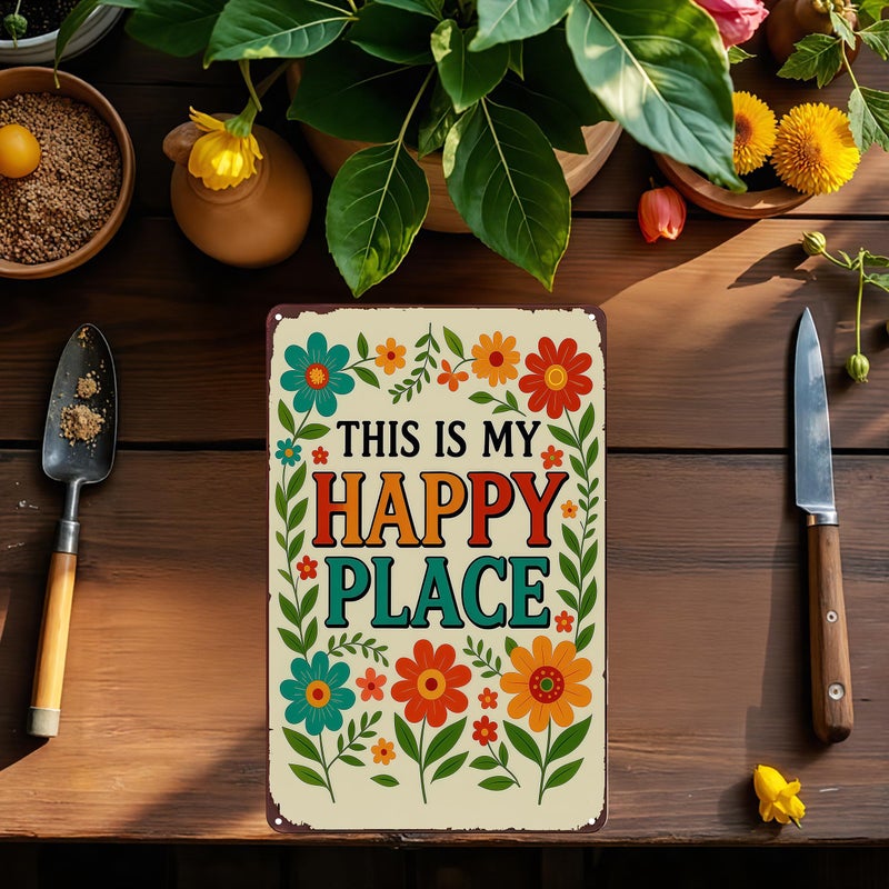Funnysign Garden Gifts This Is My Happy Place Vintage Tin Sign for Home Garden Patio Yard Decor 8 X 12 Inch(3981) - Image 5
