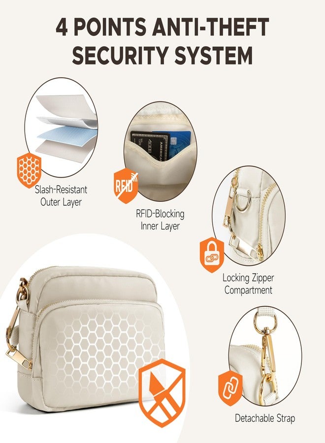 Joryin Anti Theft Crossbody Bag for Women Men, Slash-resistant RFID Blocking Travel Purses, Small Shoulder Bag Handbag, Beige - Image 3