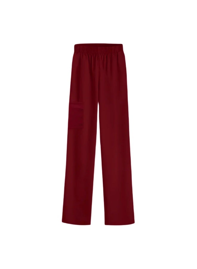 Loquat Womens Medical Scrubs Set Medical Uniform Long trousers Wine Red - Image 1