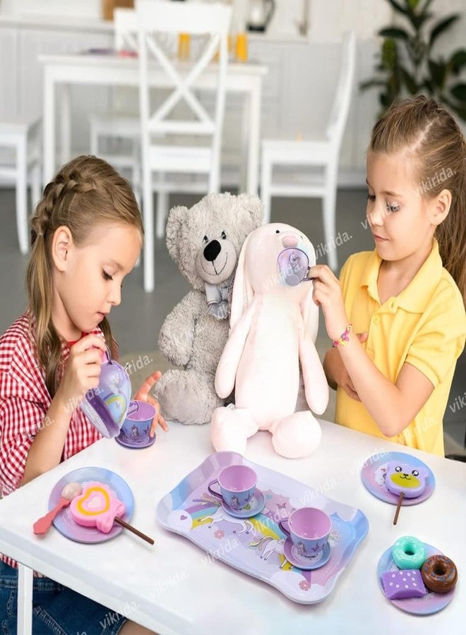 Vikrida 48Pcs Tea Set, Kids Pretend Toy Tin Tea Set and Carrying Case,Rainbow Magic Unicorn Design for Girls Princess Boys 3-6 - Image 5
