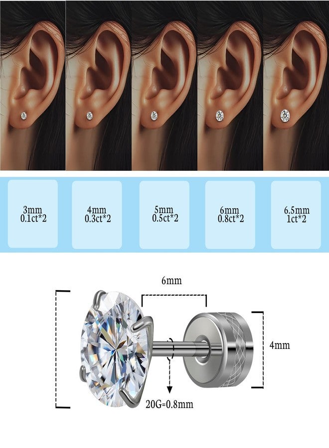Hopply Moissanite Stud Earrings for Men & Women,D Color VVS1 Hypoallergenic Pure Titanium Screw Back Round Moissanite Wedding Earrings Dainty Cartilage Helix Piercing Jewelry 1-2CT (White, 1.6Carats-(0.8ct*2)-6mm) - Image 2