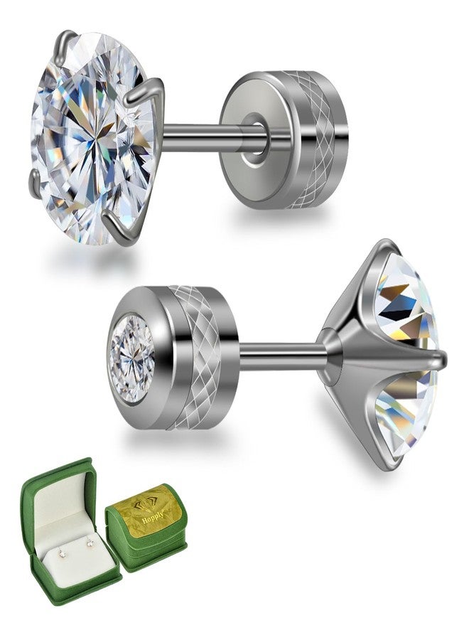 Hopply Moissanite Stud Earrings for Men & Women,D Color VVS1 Hypoallergenic Pure Titanium Screw Back Round Moissanite Wedding Earrings Dainty Cartilage Helix Piercing Jewelry 1-2CT (White, 1.6Carats-(0.8ct*2)-6mm) - Image 1