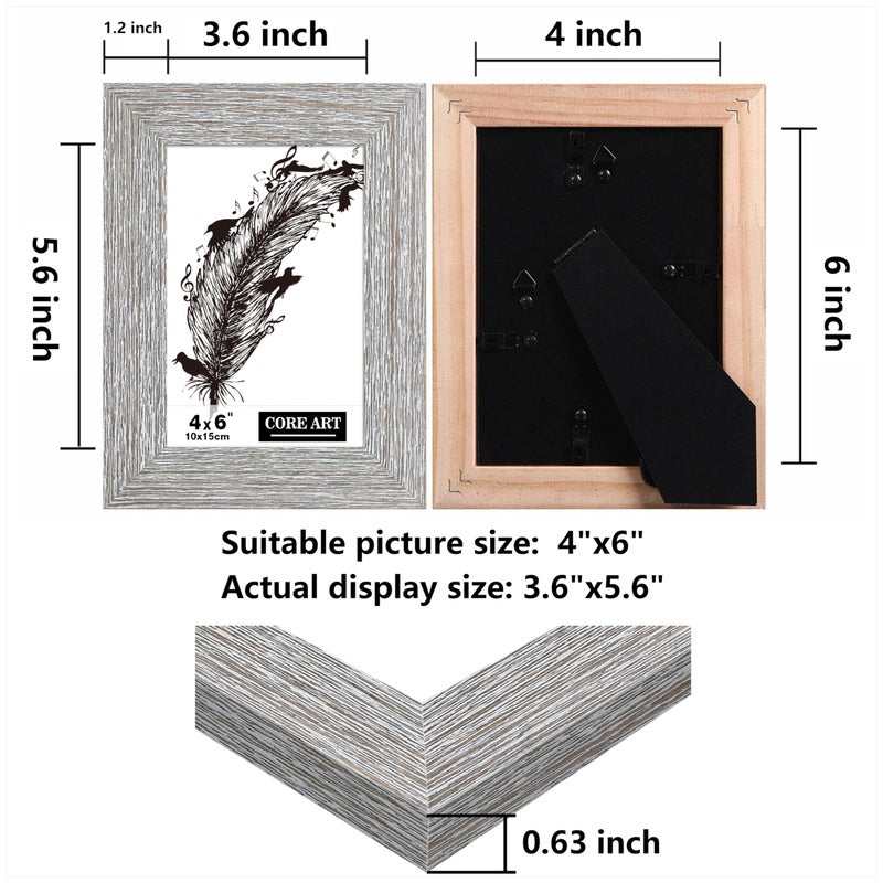 CORE ART4x6 Picture Frame  Handmade Wood Rustic Gray (Grey) Photo Frame Set of 2  High Definition Semi-tempered Glass Wall or Tabletop Display - Image 2