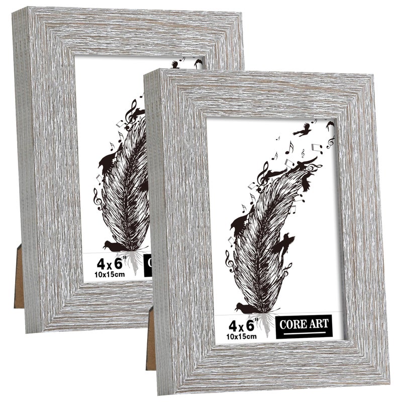 CORE ART4x6 Picture Frame  Handmade Wood Rustic Gray (Grey) Photo Frame Set of 2  High Definition Semi-tempered Glass Wall or Tabletop Display - Image 1