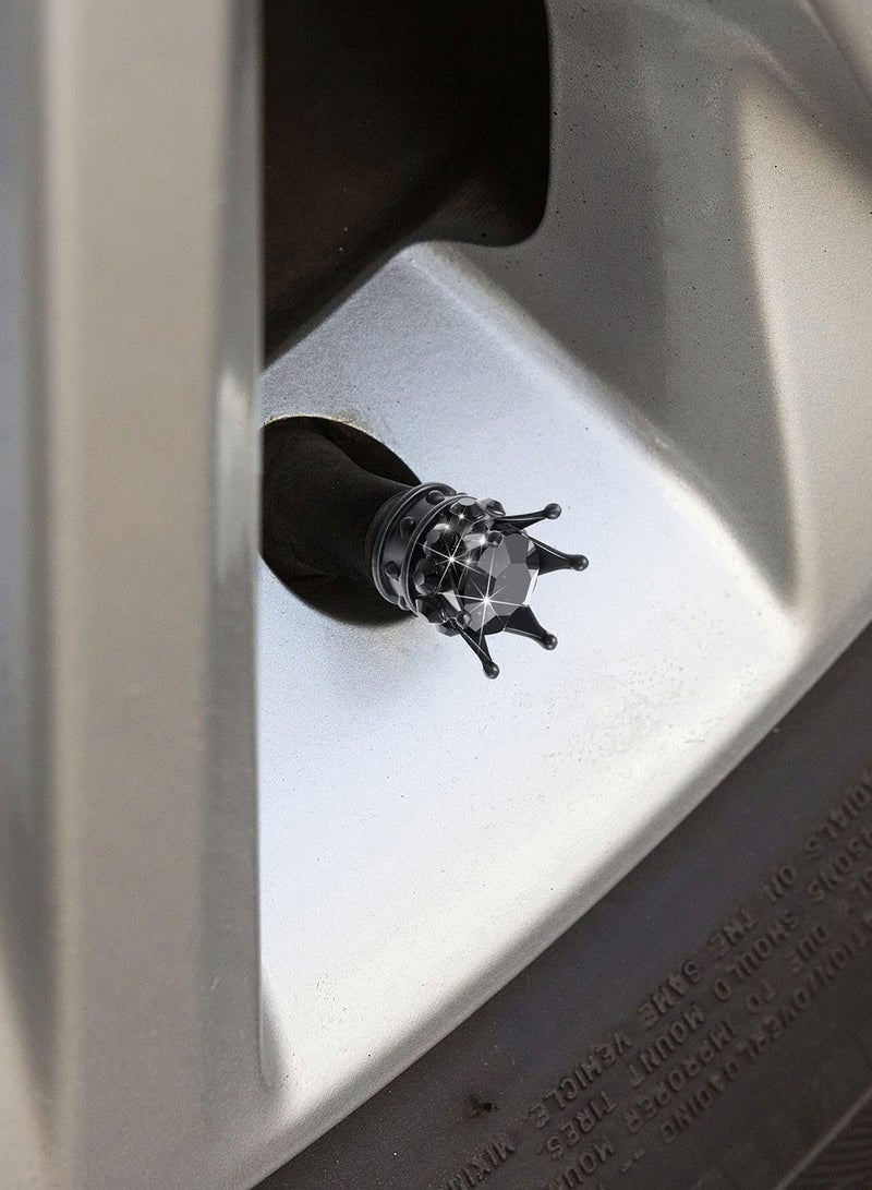 4 Pcs Black Crown Tire Valve Stem Caps - Bling Sparkling Acrylic Dustproof Universal Car Valve Caps for Enhanced Style and Protection - Image 5