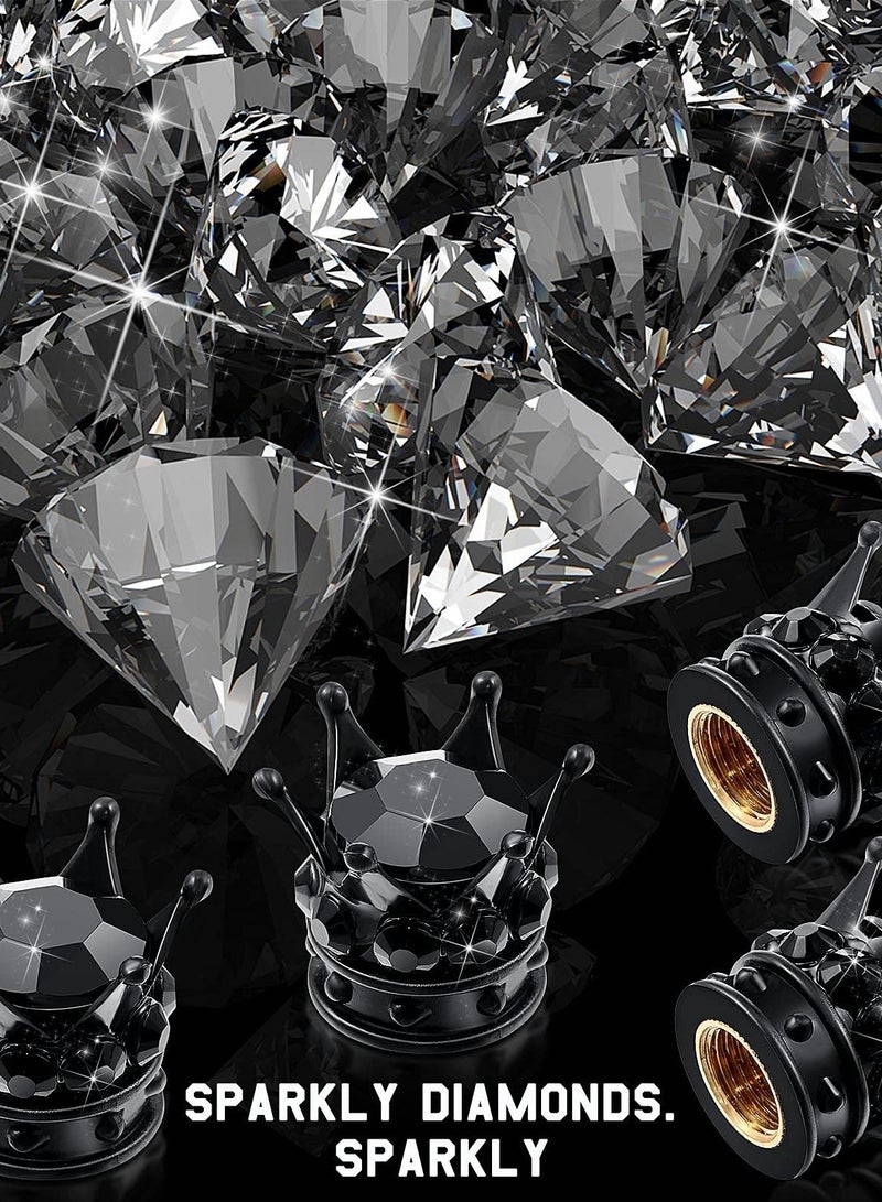 4 Pcs Black Crown Tire Valve Stem Caps - Bling Sparkling Acrylic Dustproof Universal Car Valve Caps for Enhanced Style and Protection - Image 2