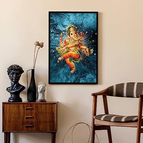 Ritwika's Wood Abstract Wall Art Of Dancing Ganesh Ji With Frame For Home And Office Decor | 13.5 Inch X 9.5 Inch | Multi Colored | Digital Painting - Image 4