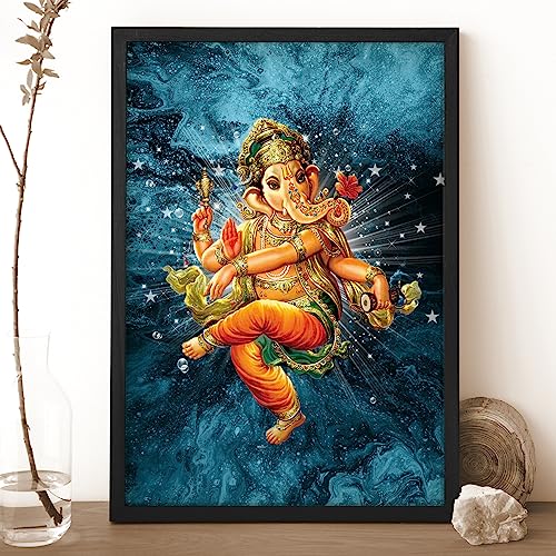 Ritwika's Wood Abstract Wall Art Of Dancing Ganesh Ji With Frame For Home And Office Decor | 13.5 Inch X 9.5 Inch | Multi Colored | Digital Painting - Image 3