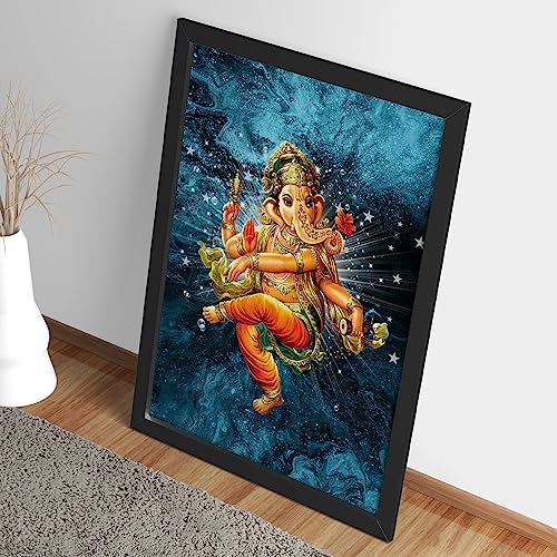 Ritwika's Wood Abstract Wall Art Of Dancing Ganesh Ji With Frame For Home And Office Decor | 13.5 Inch X 9.5 Inch | Multi Colored | Digital Painting - Image 2
