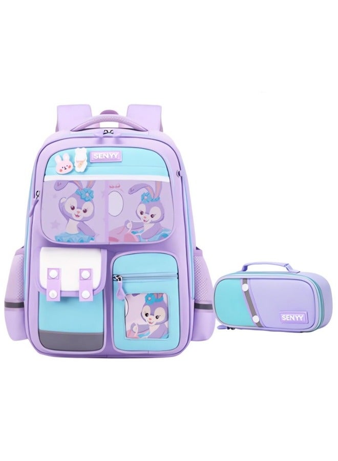 GGEROU School Bag for Girls 2 pcs Set,Kids Backpack with Pencil Bag, Cute School Bags Shoulder Handbags Cartoon Rucksack Large Capacity Bag Waterproof Bags Multiple Pockets Schoolbags  - Image 1
