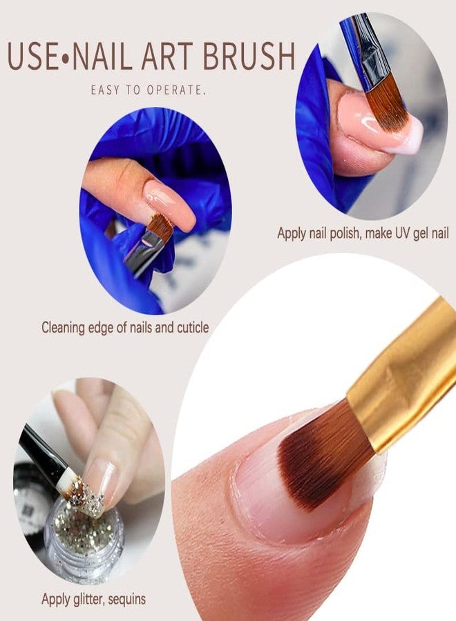 SILPECWEE مجموعة فرش أظافر بيضاوية SILPECWEE 3 قطع - ذهب وردي، فرش فن الأظافر الأكريليكية، أداة تصميم قلم الطلاء للمناكير، أداة احترافية لإزالة الطلاء وتنظيف الأظافر (7mm/9mm/10mm) - Image 5