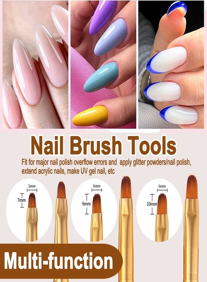 SILPECWEE مجموعة فرش أظافر بيضاوية SILPECWEE 3 قطع - ذهب وردي، فرش فن الأظافر الأكريليكية، أداة تصميم قلم الطلاء للمناكير، أداة احترافية لإزالة الطلاء وتنظيف الأظافر (7mm/9mm/10mm) - Image 3