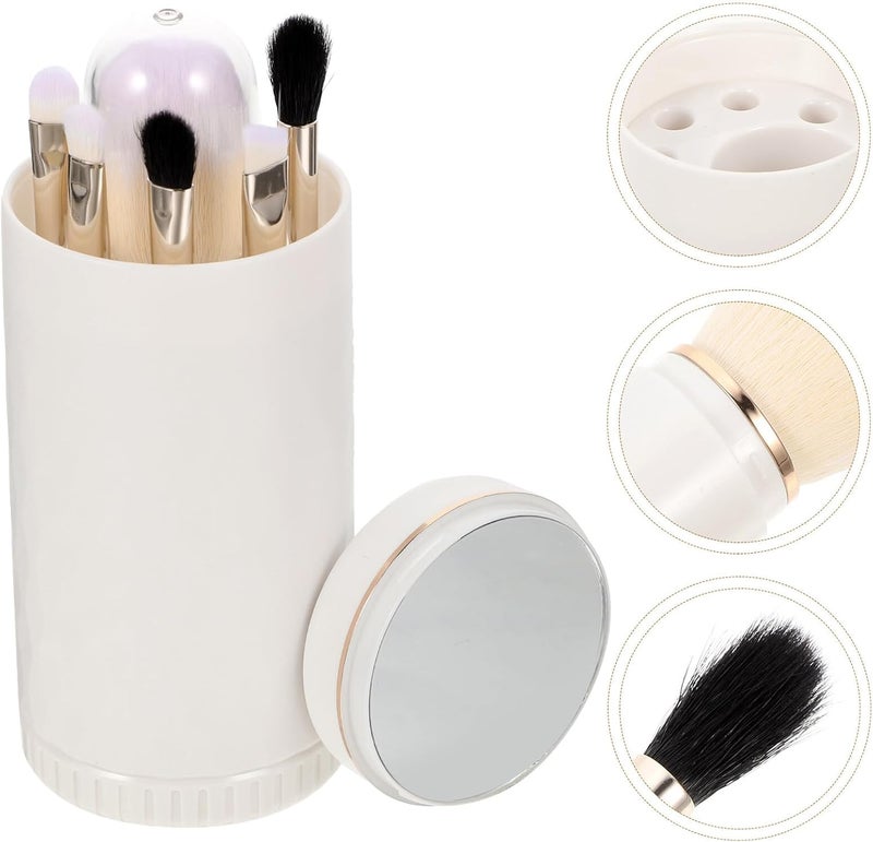OSALADI Portable Makeup Brush with Handles Includes Eye Shadow Highlight Brushes Compact Case with Mirror for Travel Professional Cosmetic Tools for Face Contouring and Blending Gift for - Image 3