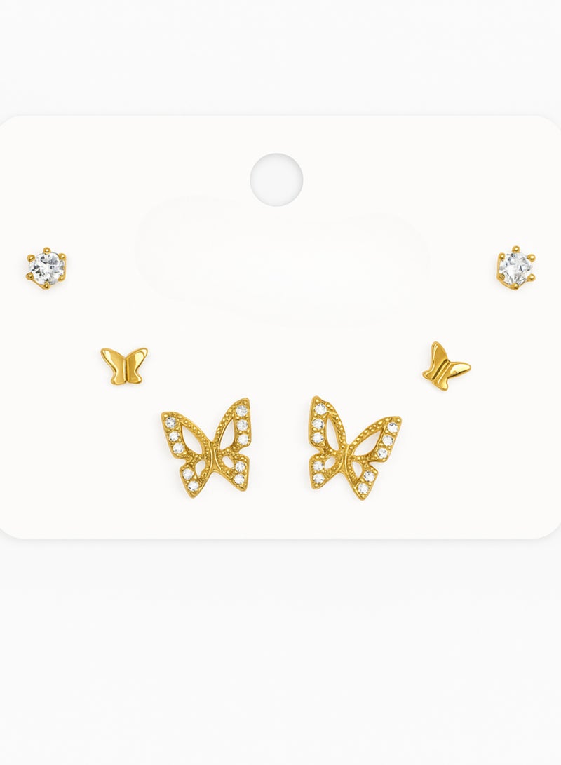 دا ارتفول بليند طقم أقراط نسائي  بتصميم الفراشة – 3 أزواج من الأقراط والخواتم الخفيفة، مطلية بالذهب، مجوهرات أنيقة وعصرية - Image 1