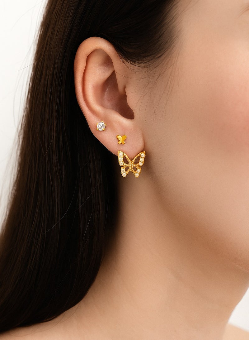 دا ارتفول بليند طقم أقراط نسائي  بتصميم الفراشة – 3 أزواج من الأقراط والخواتم الخفيفة، مطلية بالذهب، مجوهرات أنيقة وعصرية - Image 3