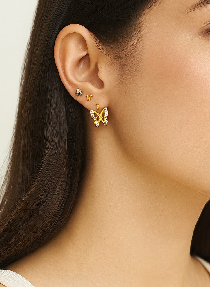 دا ارتفول بليند طقم أقراط نسائي  بتصميم الفراشة – 3 أزواج من الأقراط والخواتم الخفيفة، مطلية بالذهب، مجوهرات أنيقة وعصرية - Image 2