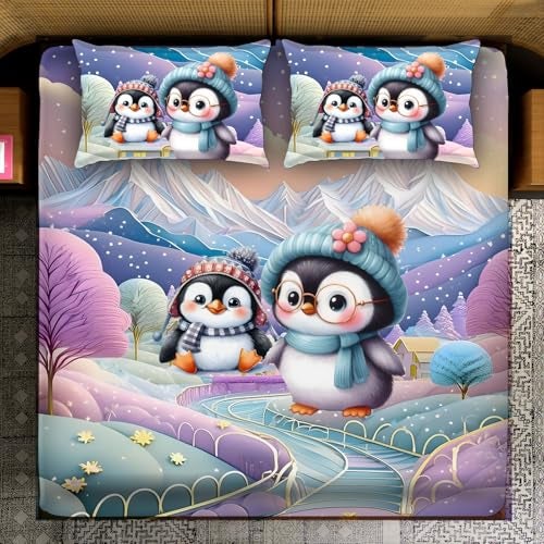 Laying Style™ Heavy 7D Digital Glace Cotton Super King Size Printed Flat Double Bedsheet, 110 X 110 Inch with 2 Pillow Cover Without Joint II 300 Tc (Super King, Multicolor) - Image 1