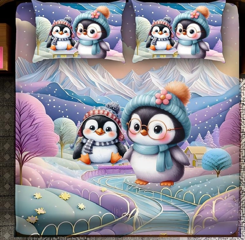 Laying Style™ Heavy 7D Digital Glace Cotton Super King Size Printed Flat Double Bedsheet, 110 X 110 Inch with 2 Pillow Cover Without Joint II 300 Tc (Super King, Multicolor) - Image 2