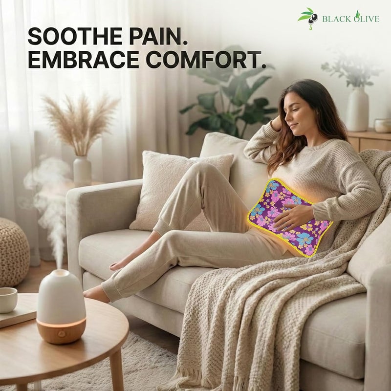 Black Olive 's Hot Water Bag Electric Heating Pad Hot Bags for Pain Relief Heating Bag Hot Pack Water Bag for Pain Relief Hot Bag for Back Pain Relief Men & Women with Charging Cord (Multicolor) - Image 4