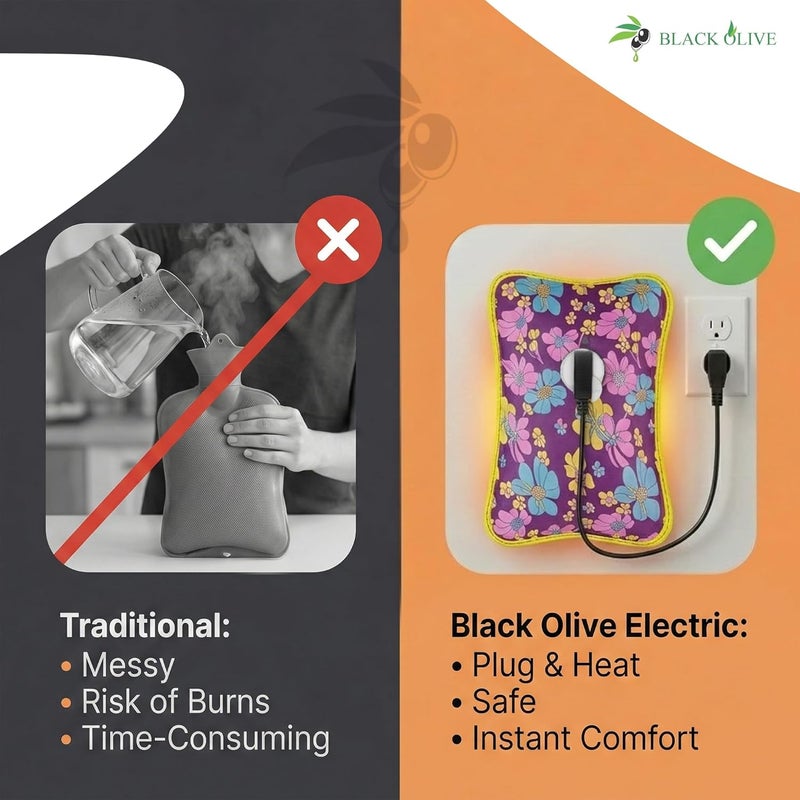 Black Olive 's Hot Water Bag Electric Heating Pad Hot Bags for Pain Relief Heating Bag Hot Pack Water Bag for Pain Relief Hot Bag for Back Pain Relief Men & Women with Charging Cord (Multicolor) - Image 3