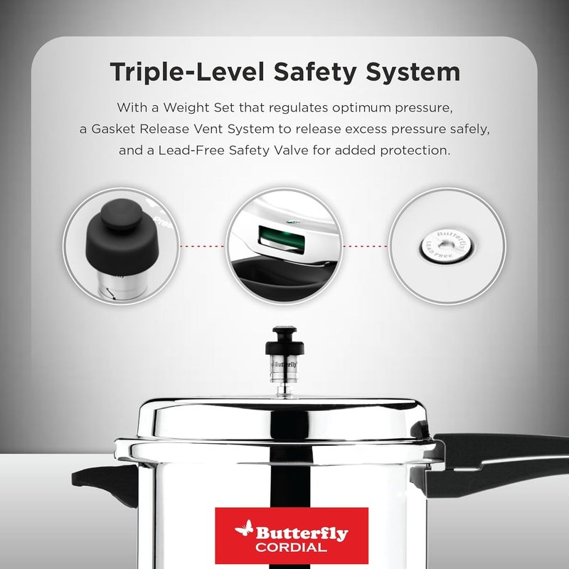 BUTTERFLY طباخ ضغط سعة 3 لترات | غطاء خارجي | ألمنيوم عذري من الدرجة الغذائية | متوافق مع موقد الغاز | معتمد من ISI | ضمان المصنع لمدة 2 سنوات | فضي - Image 2