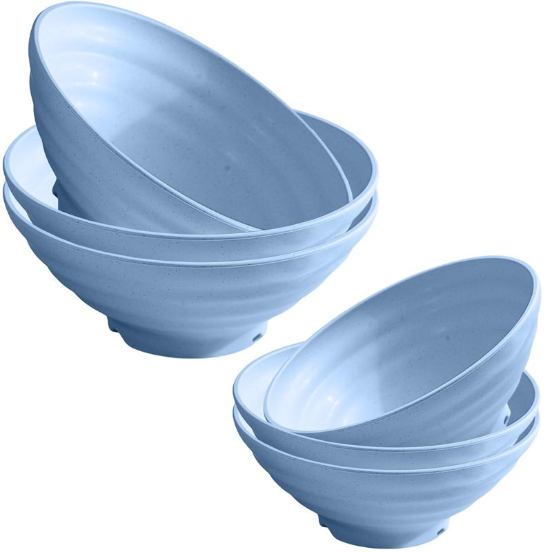 P-Plus International Wheat Straw Large Salad Soup Ramen Serving Bowls Japanese Ramen Noodle Bowls Super Big Bowl Sets for Udon, Pho, Pasta Microwavable, Dishwasher Safe (1500ml+1900ml, Blue, Set of 6) - Image 1