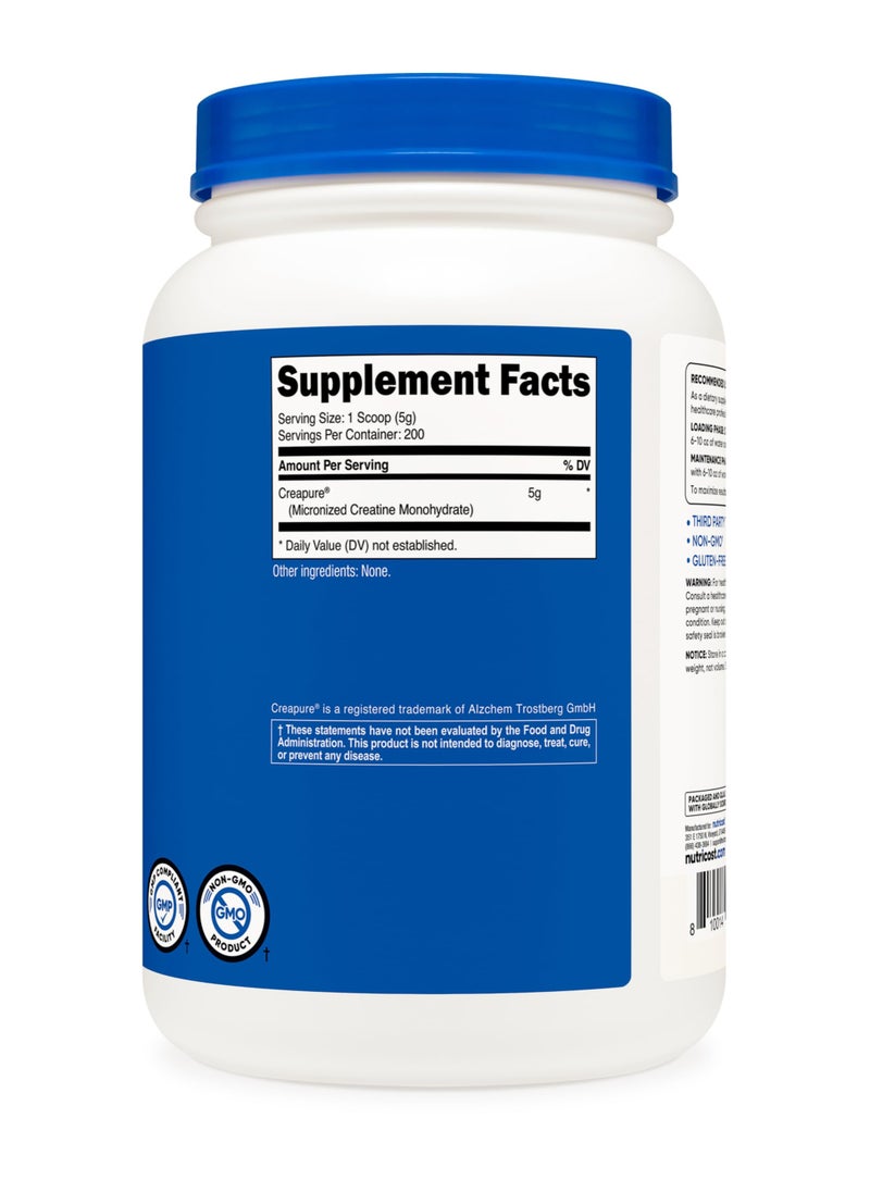 Nutricost - Creatine Monohydrate, Made with Creapure®,5G Per Serving,200 SERVINGS | 1KG Per Container - Unflavored Nt WT 35.7 OZ (2.2 LB ) (1 KG ) Dietary Supplement - Image 1