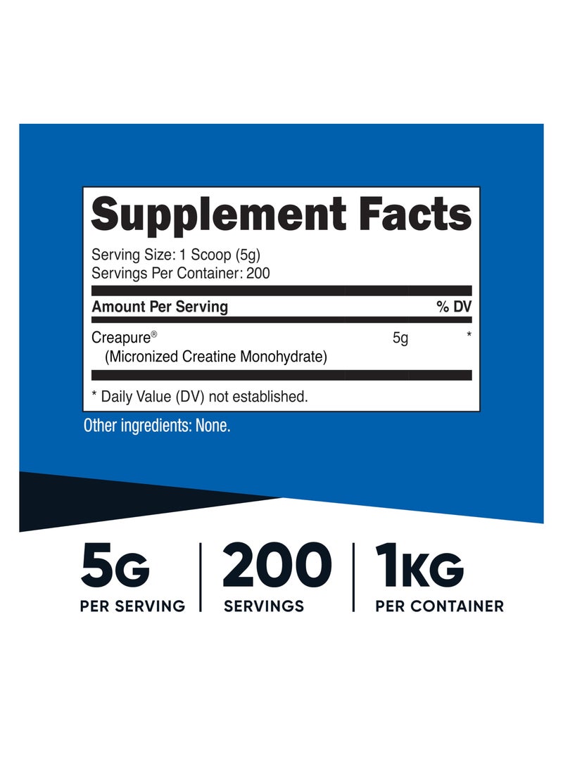 Nutricost - Creatine Monohydrate, Made with Creapure®,5G Per Serving,200 SERVINGS | 1KG Per Container - Unflavored Nt WT 35.7 OZ (2.2 LB ) (1 KG ) Dietary Supplement - Image 1