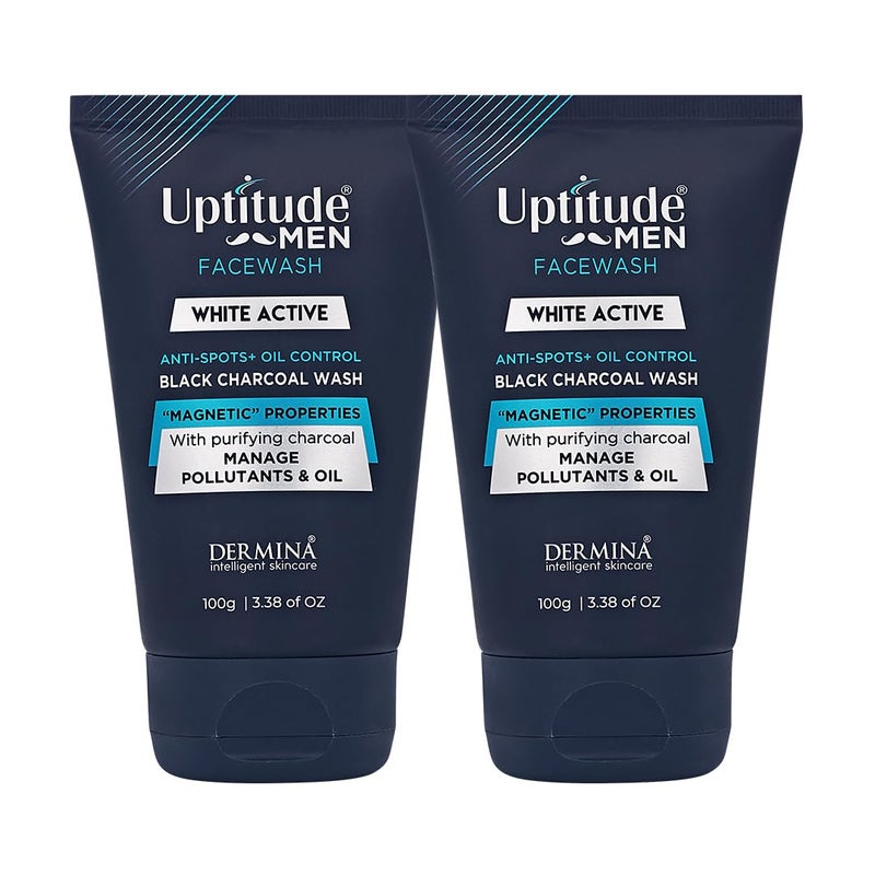 Dermina Dermina Uptitude Men Black Charcoal Face Wash with Purifying Charcoal Lauric acid Aloe Vera For Glowing Skin Removes Pollutants Oils For All Skin types Men Pack of 2 100g - Image 1