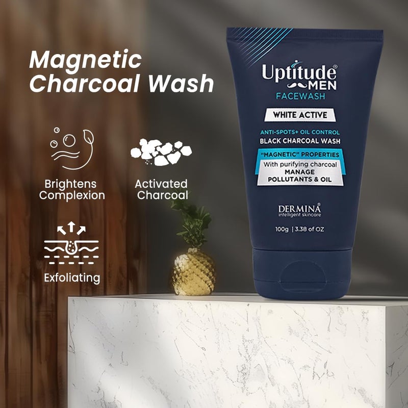Dermina Dermina Uptitude Men Black Charcoal Face Wash with Purifying Charcoal Lauric acid Aloe Vera For Glowing Skin Removes Pollutants Oils For All Skin types Men Pack of 2 100g - Image 5