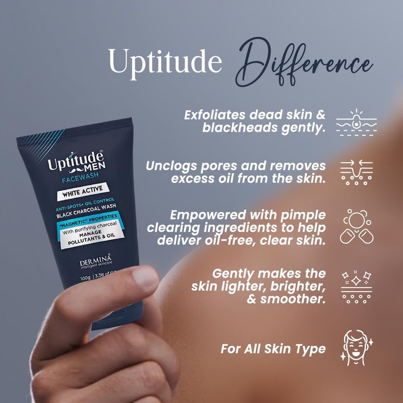 Dermina Dermina Uptitude Men Black Charcoal Face Wash with Purifying Charcoal Lauric acid Aloe Vera For Glowing Skin Removes Pollutants Oils For All Skin types Men Pack of 2 100g - Image 3