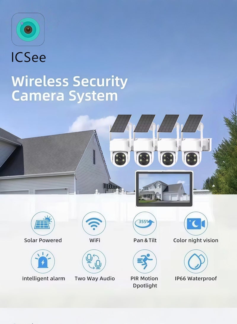 Generic 4K 8MP Security Cameras Outdoor Wireless, 4 Cam-Kit, 7-inch LCD display，No Subscription, Solar-Powered, Home Security Cameras System with 350° Pan & Tilt, Auto Tracking,  Color Night Vision, 5G & 2.4G WiFi（With 4 64GB memory cards）  - Image 2
