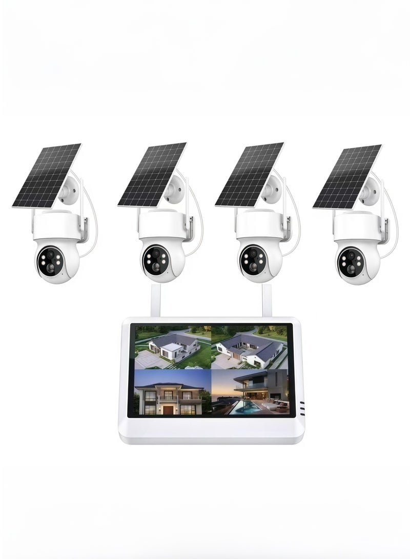 Generic 4K 8MP Security Cameras Outdoor Wireless, 4 Cam-Kit, 7-inch LCD display，No Subscription, Solar-Powered, Home Security Cameras System with 350° Pan & Tilt, Auto Tracking,  Color Night Vision, 5G & 2.4G WiFi（With 4 64GB memory cards）  - Image 1