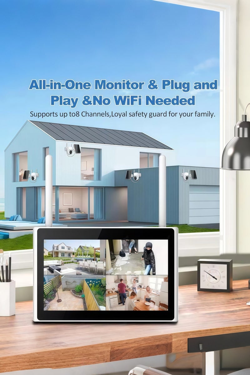 Generic 4K 8MP Security Cameras Outdoor Wireless, 4 Cam-Kit, 7-inch LCD display，No Subscription, Solar-Powered, Home Security Cameras System with 350° Pan & Tilt, Auto Tracking,  Color Night Vision, 5G & 2.4G WiFi（With 4 64GB memory cards）  - Image 4