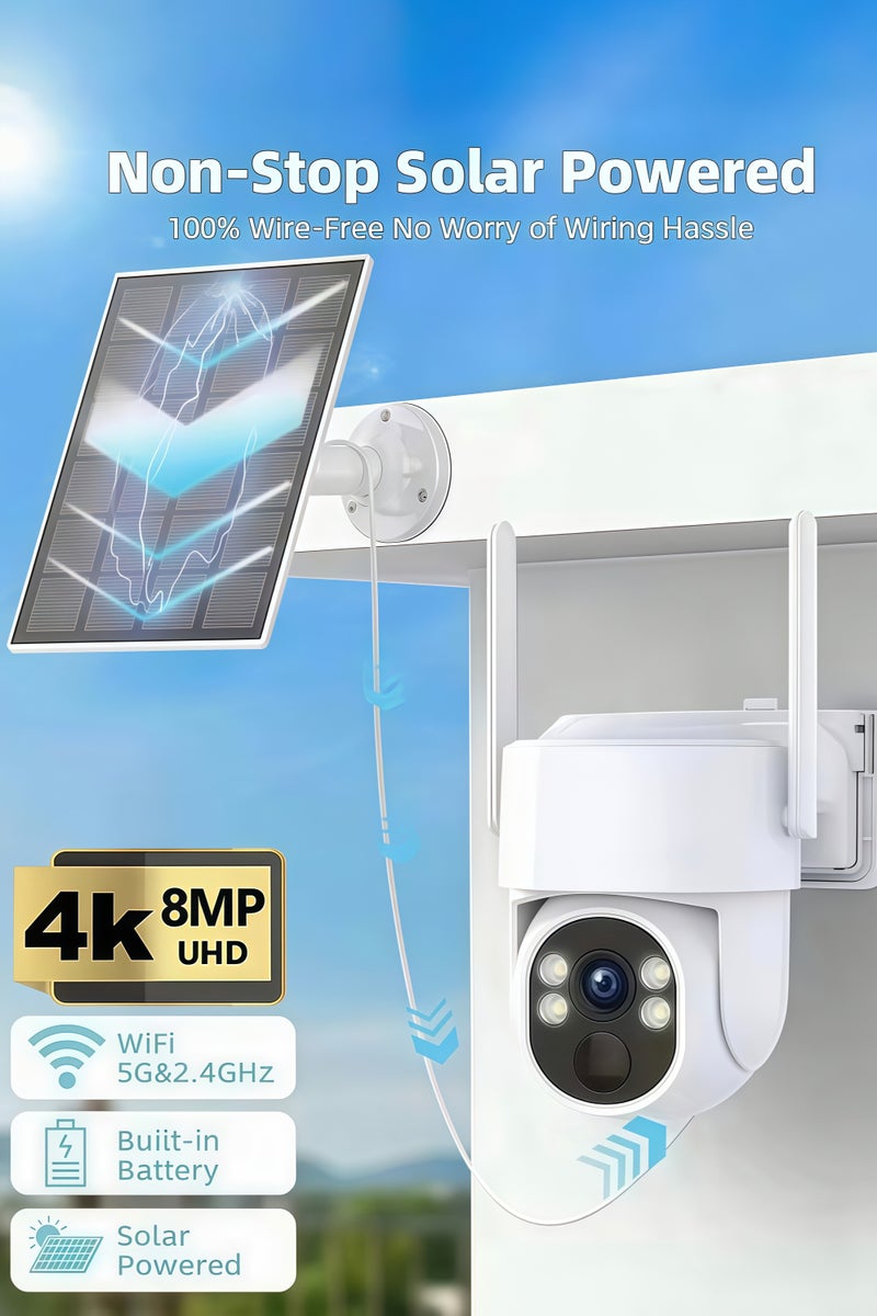 Generic 4K 8MP Security Cameras Outdoor Wireless, 4 Cam-Kit, 7-inch LCD display，No Subscription, Solar-Powered, Home Security Cameras System with 350° Pan & Tilt, Auto Tracking,  Color Night Vision, 5G & 2.4G WiFi（With 4 64GB memory cards）  - Image 5