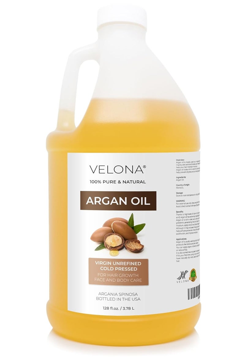 velona Argan Oil  1 Gallon  128 Fl Oz  100 Pure and Natural  Morocco Oil  Stimulate Hair Growth Skin Body and Face Care  Nails Protector  Unrefined Cold Pressed
