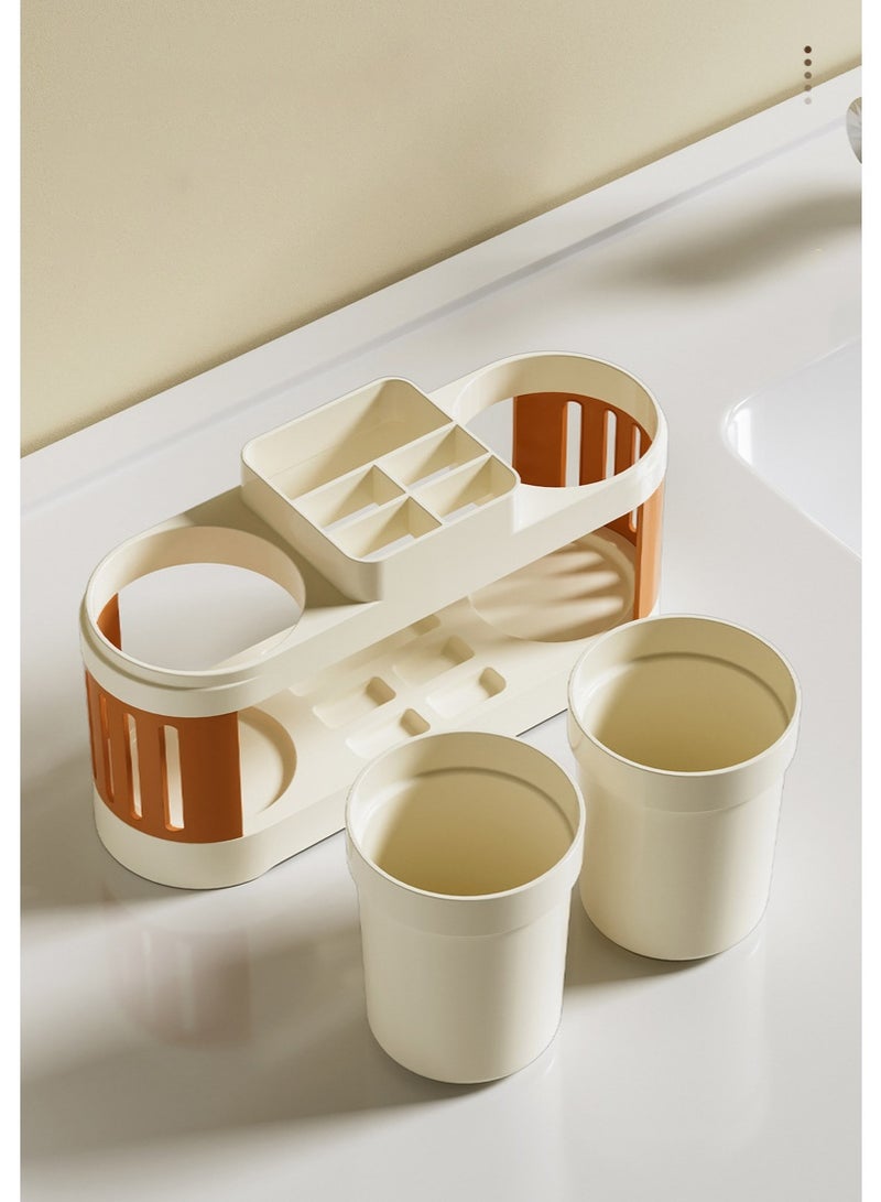 هايدو الشمالية مزدوجة كأس فرشاة الأسنان حامل مجموعة تخزين مقسم قاعدة مضادة للانزلاق للأزواج / العائلات العفن مقاومة ABS المواد الحديثة الحد الأدنى حمام منظم الحجم المدمج 22.9x7.3x12.3cm - Image 2