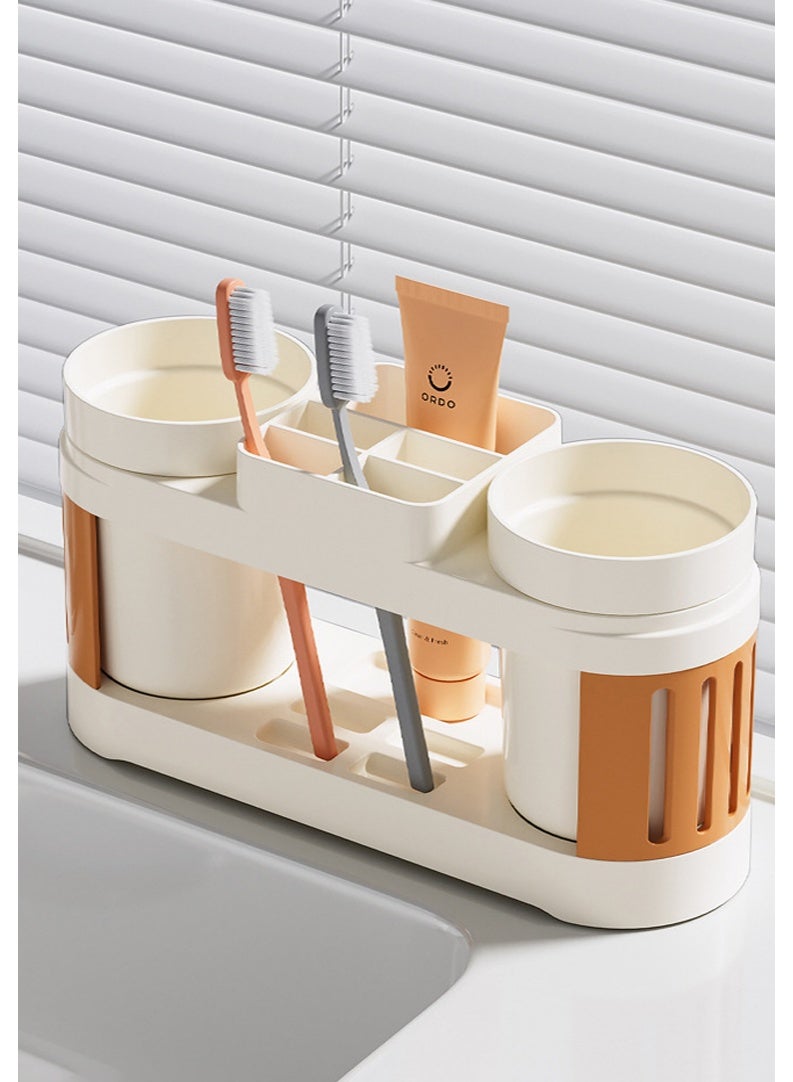 هايدو الشمالية مزدوجة كأس فرشاة الأسنان حامل مجموعة تخزين مقسم قاعدة مضادة للانزلاق للأزواج / العائلات العفن مقاومة ABS المواد الحديثة الحد الأدنى حمام منظم الحجم المدمج 22.9x7.3x12.3cm - Image 4