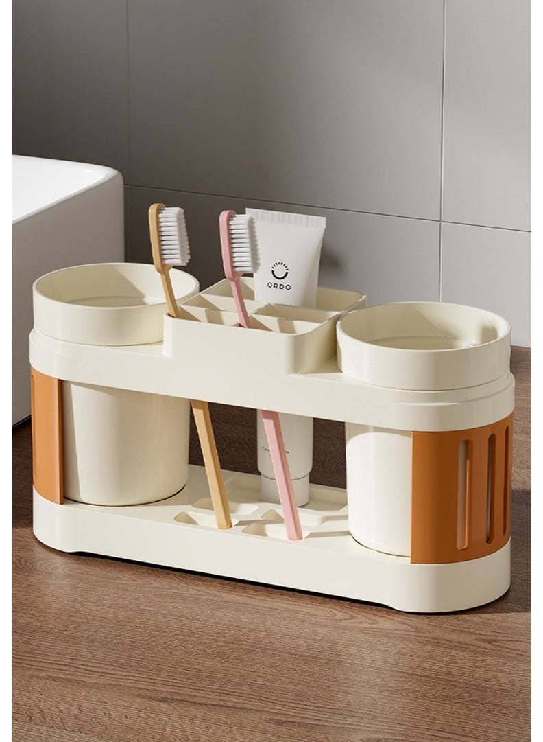 هايدو الشمالية مزدوجة كأس فرشاة الأسنان حامل مجموعة تخزين مقسم قاعدة مضادة للانزلاق للأزواج / العائلات العفن مقاومة ABS المواد الحديثة الحد الأدنى حمام منظم الحجم المدمج 22.9x7.3x12.3cm - Image 5