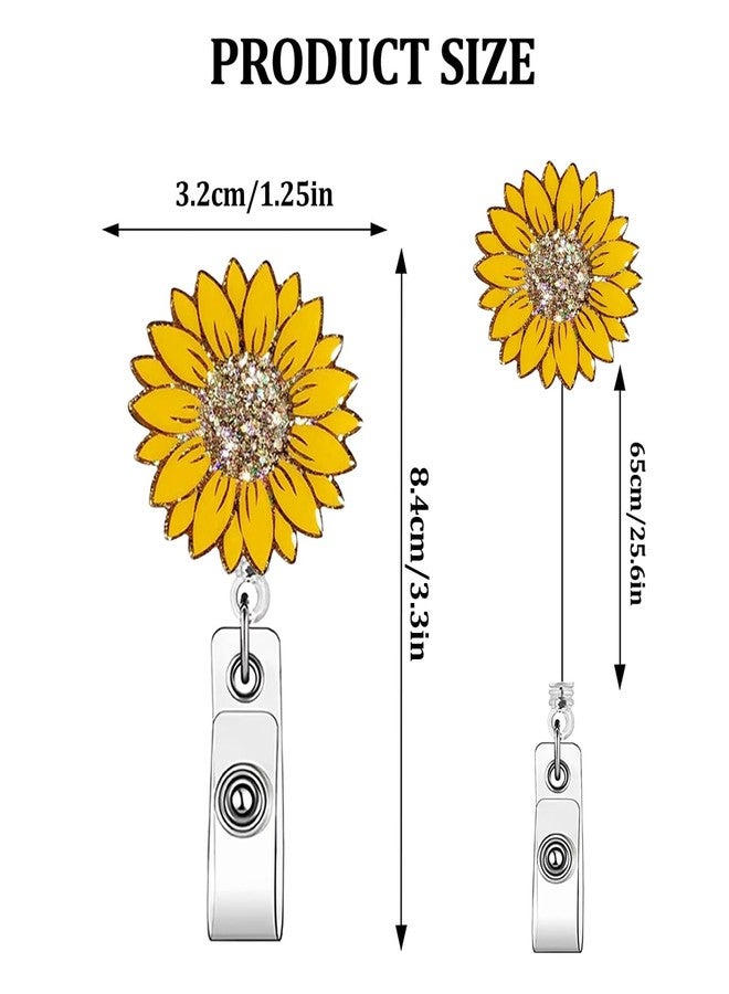 ASABITE Yellow Sunflower Badge Reel Cute Badge Reels Retractable Spring Summer Flower Badge Clip Glitter ID Badge Holder with Retractable Clip, Cute Funny ID Badge Reel for Nurse Doctor Teacher Office Worker - Image 2