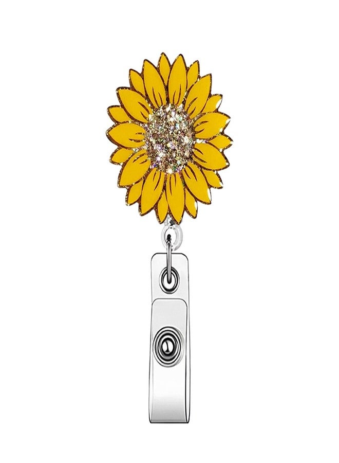 ASABITE Yellow Sunflower Badge Reel Cute Badge Reels Retractable Spring Summer Flower Badge Clip Glitter ID Badge Holder with Retractable Clip, Cute Funny ID Badge Reel for Nurse Doctor Teacher Office Worker - Image 1