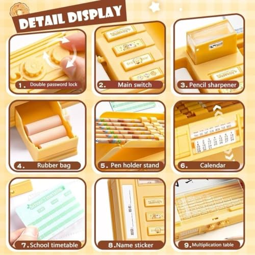 Royals hub Stylish Geometry Password Lock Compass Box, Multifunctional Double Sided Compass Box for Kids, Creamy Bear Theme School Return Gifts (Vibrant Cartoon Theme) - Image 4