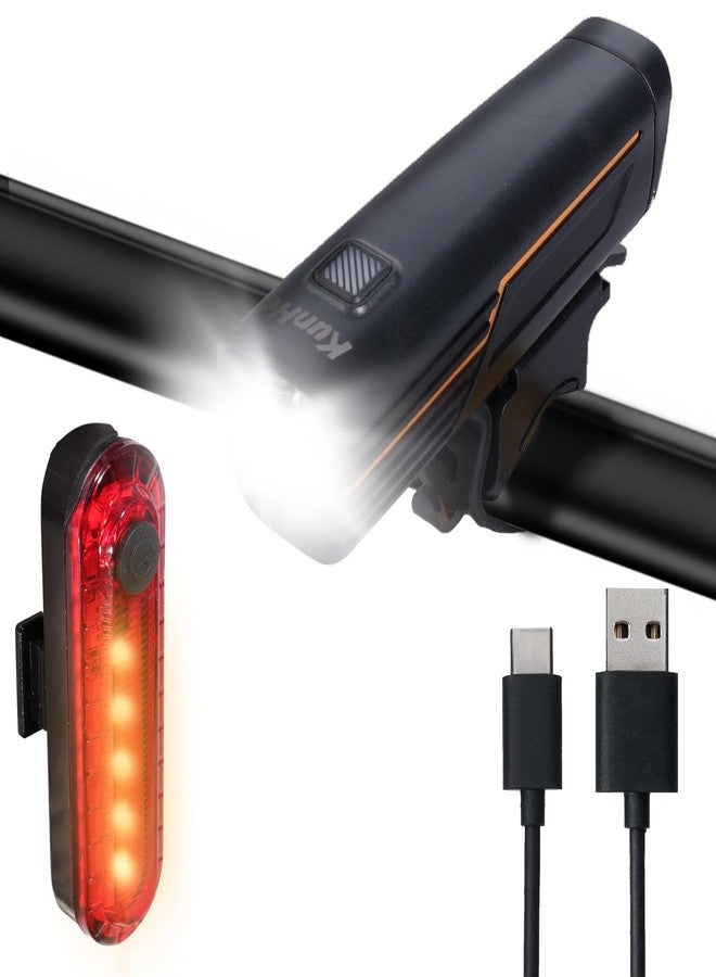 KunHe 227 Lumens 1600mAh Bike Light Set Rechargeable Front & Rear Bicycle Lights with IPX4 Waterproof 4 Modes for Night Cycling - Image 1
